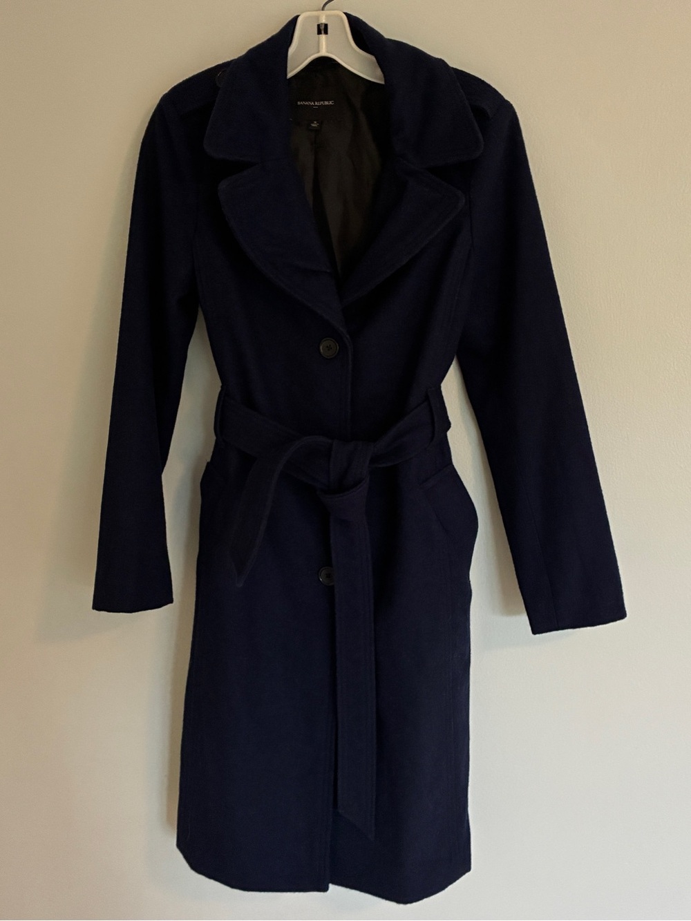 Banana Republic Wool Blend Navy Belted Trench Coat
